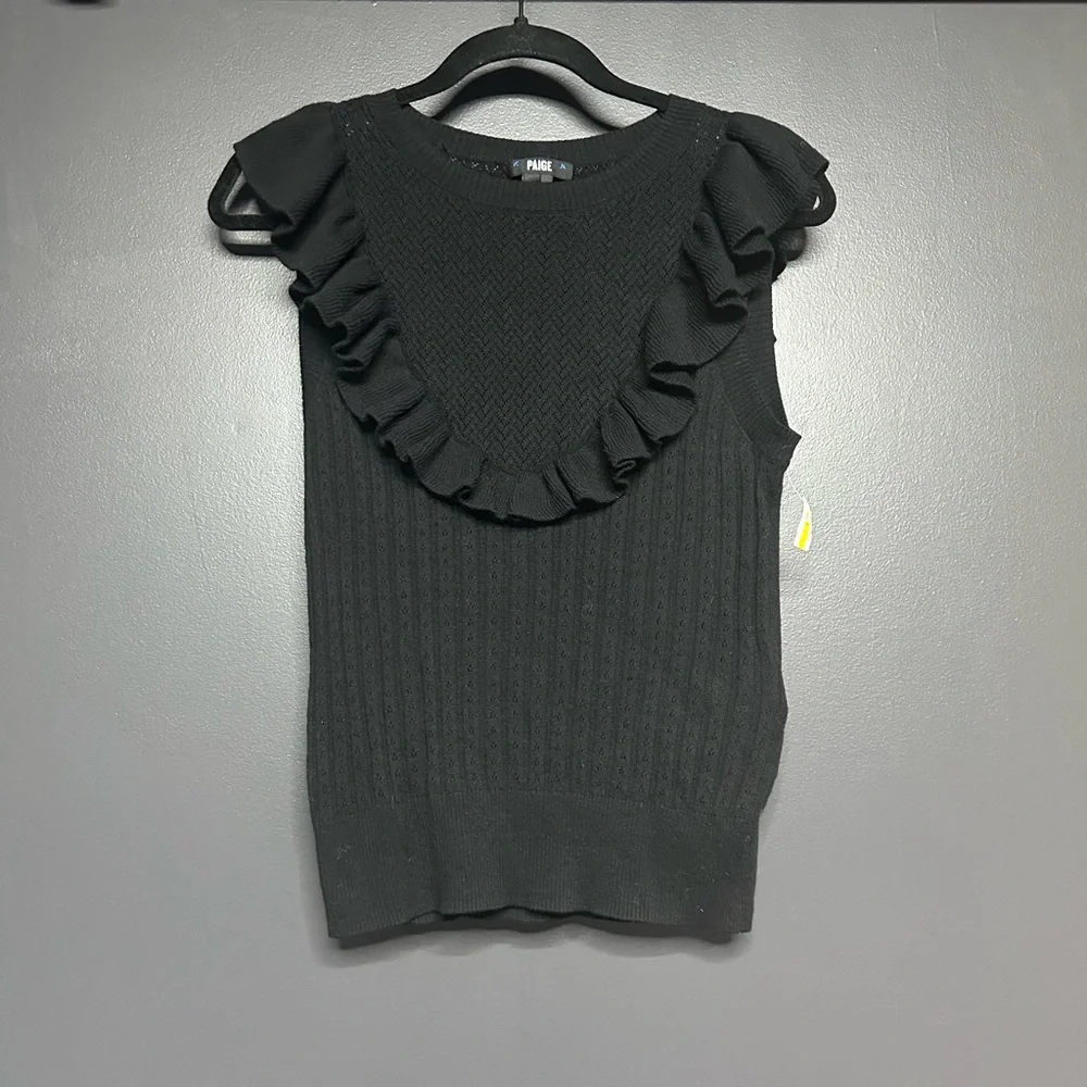 NEW Paige Rosina Sleeveless Ribbed Ruffle Sweater Black S - Picture 3 of 5